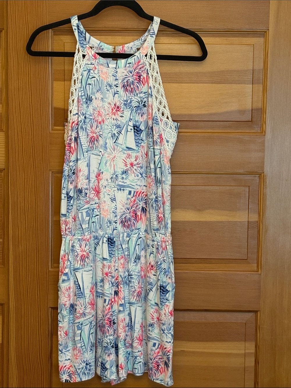 Lilly Pulitzer White Halter Rimper with Blue and Pink Print